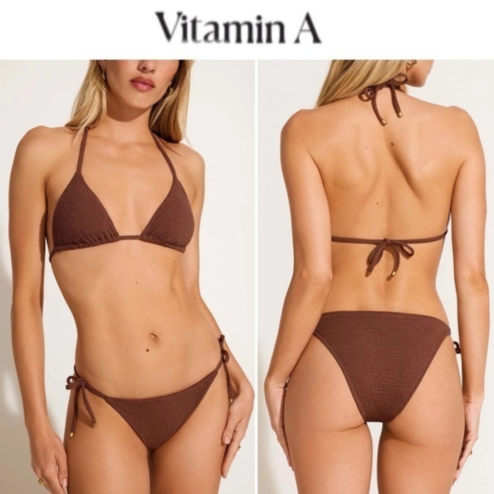 Vitamin A Gia Triangle Top S Elle Tie Side Bottom XS Brick Chocolate Bikini Set